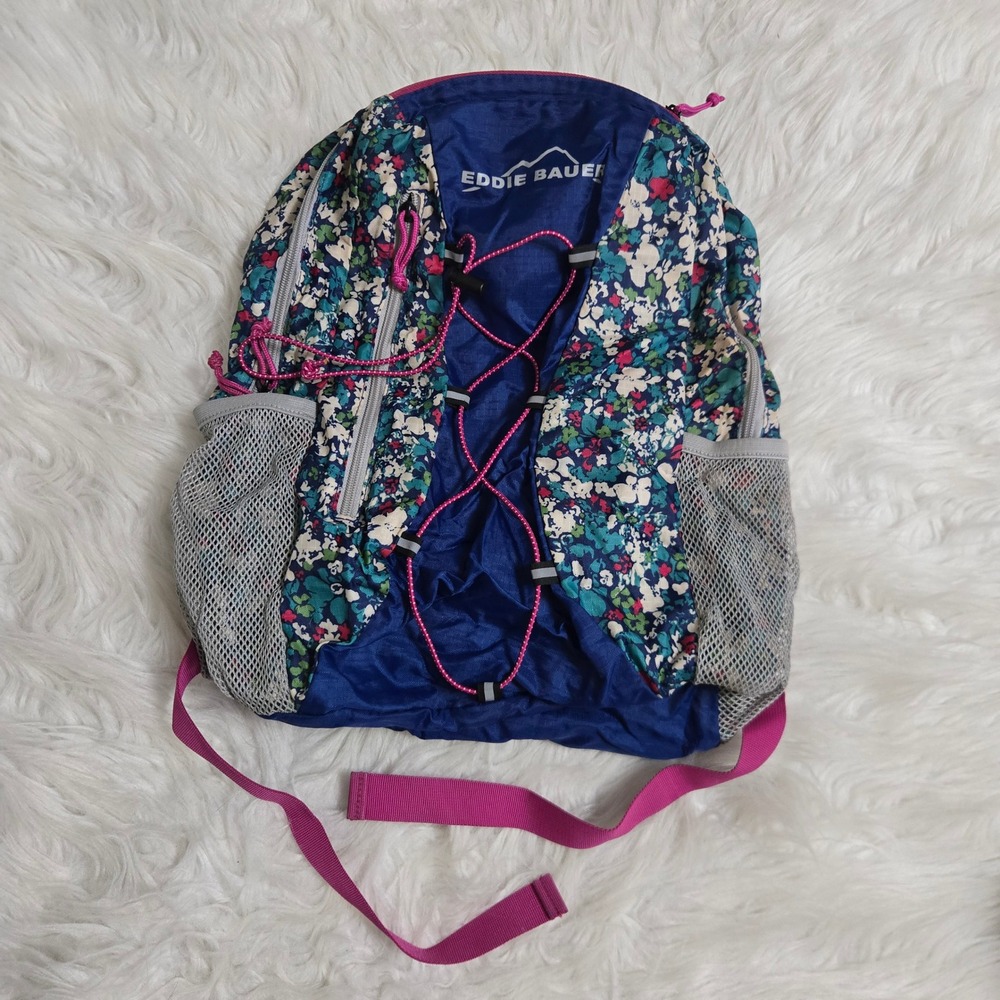 Eddie Bauer Stowaway 20L Packable Backpack Blue Floral Pink Hiking Travel